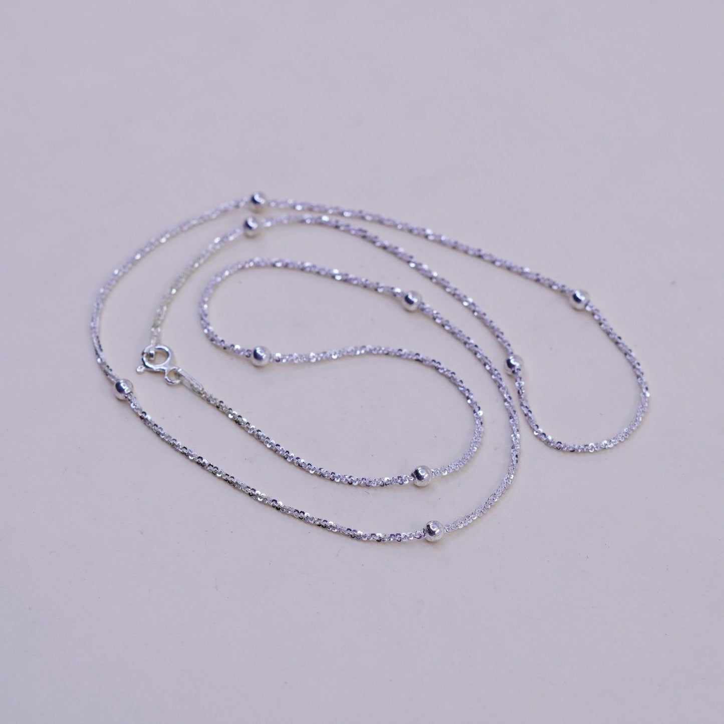 20”, 2mm, Vintage sterling silver Italy 925 twisted chain with beads, necklace