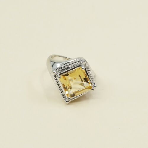 Sz 7.25, Sterling Silver handmade Ring, 925 Silver W/ citrine N Cable Around