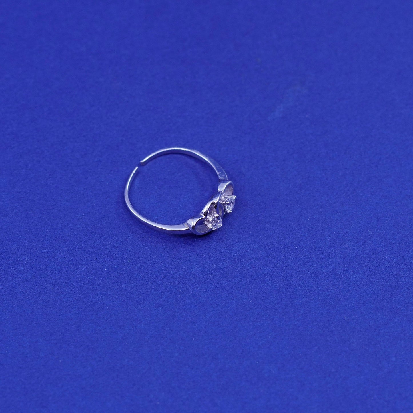 Size adjustable, vintage sterling silver handmade ring, 925 double heart band