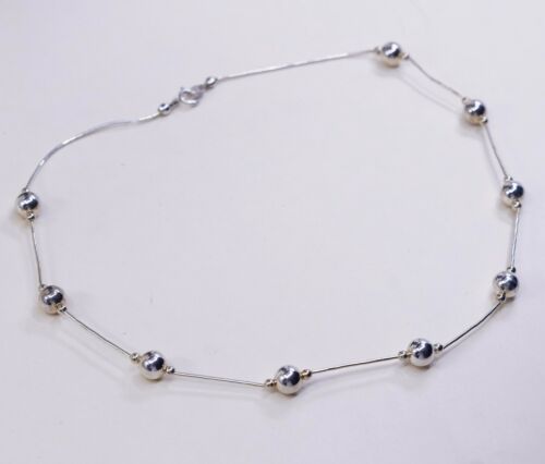 18”, Vtg Sterling silver handmade necklace, 925 Liquid Silver W/ Beads, Stamped
