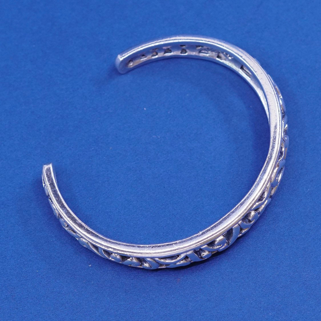 6.75", vtg sterling silver handmade bracelet, 925 cuff w/ filigree swirl