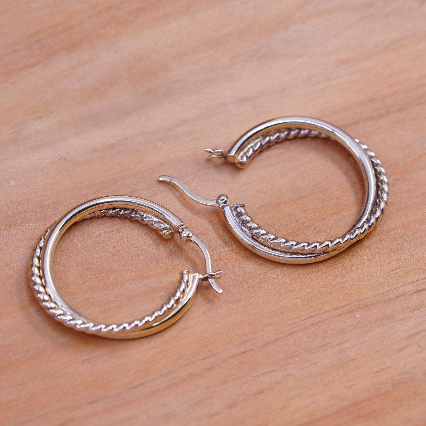 1”, vermeil gold over Sterling silver earrings, entwined 925 double hoops