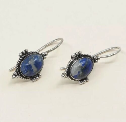 Vintage Sterling silver handmade earrings, 925 dangle w/ sodalite N Beads