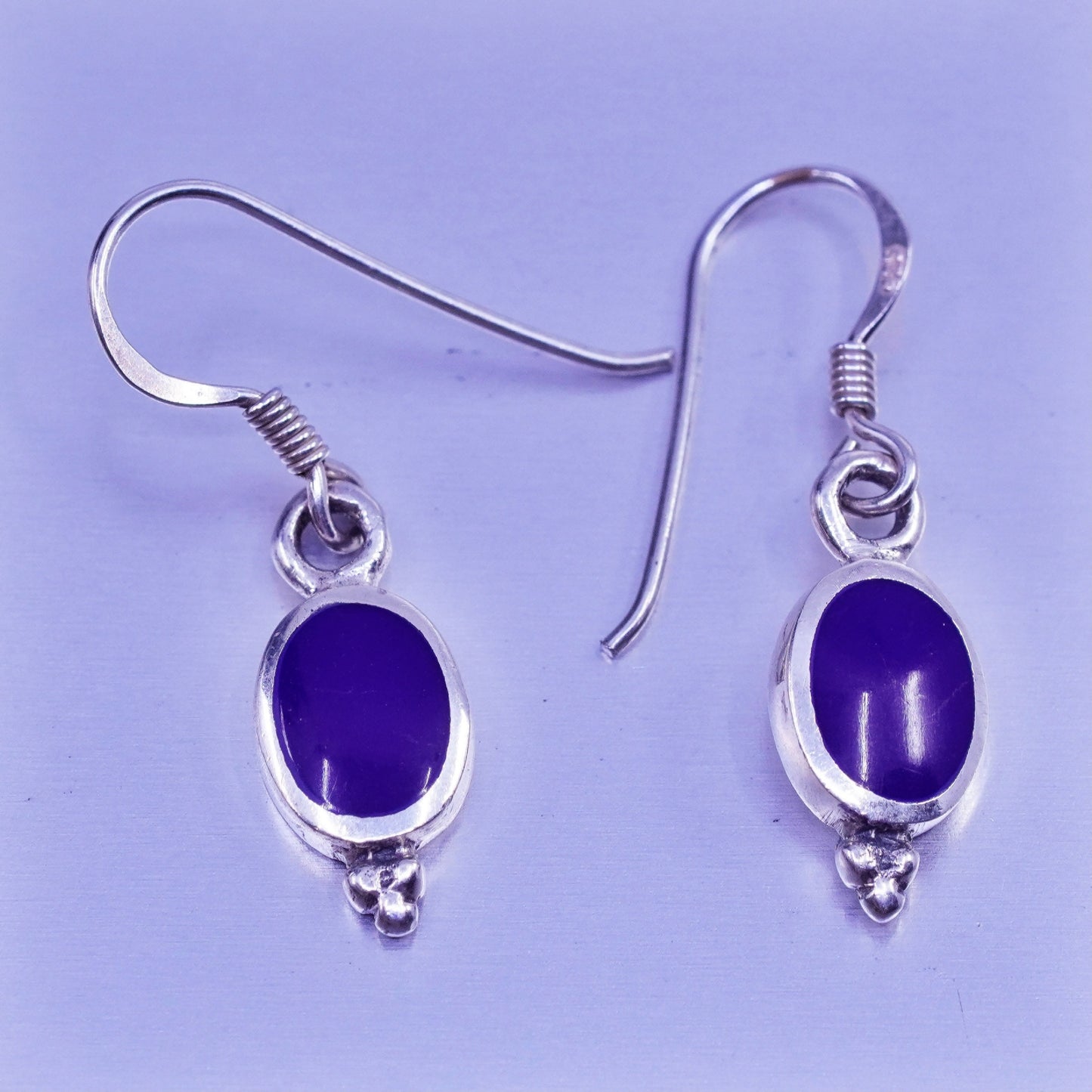Vintage Sterling 925 silver handmade earrings with blue onyx