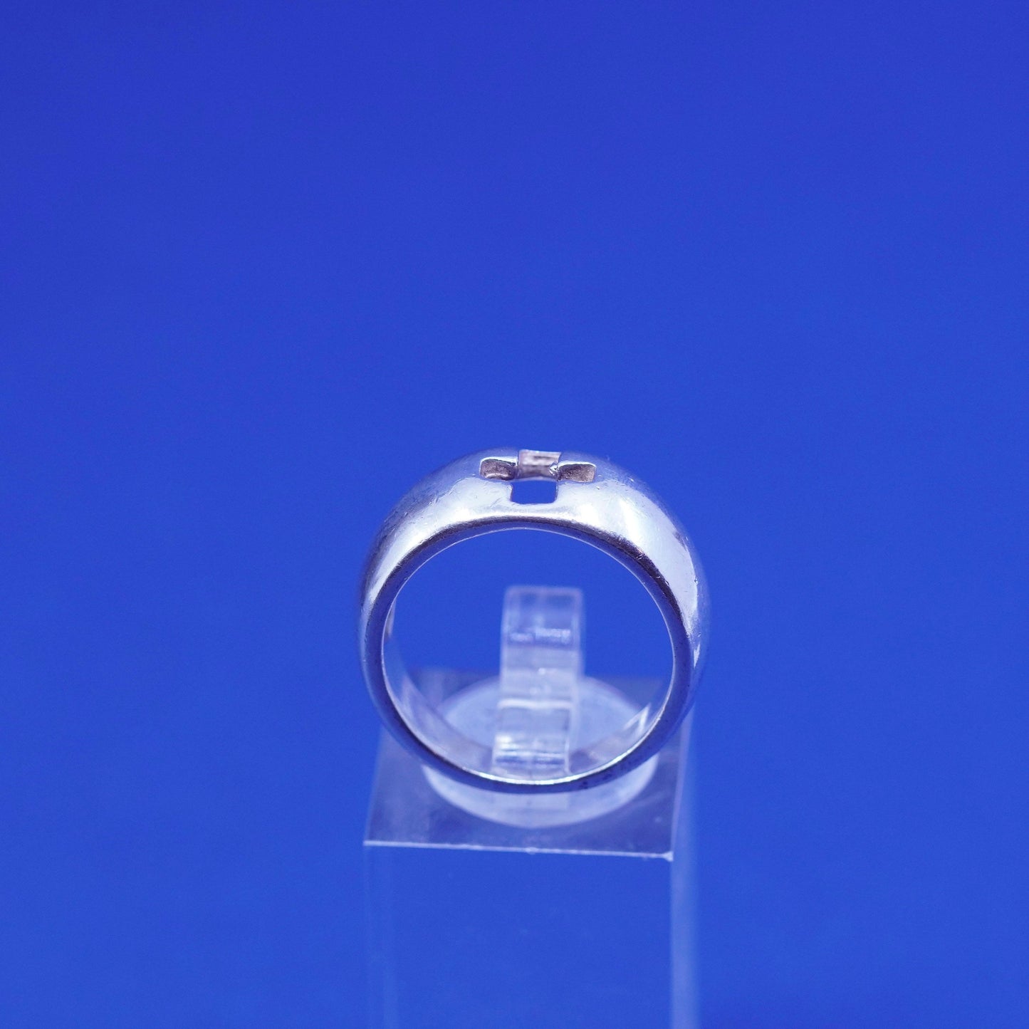 Size 8, vintage WJ sterling silver handmade ring, 925 band with cross cut out