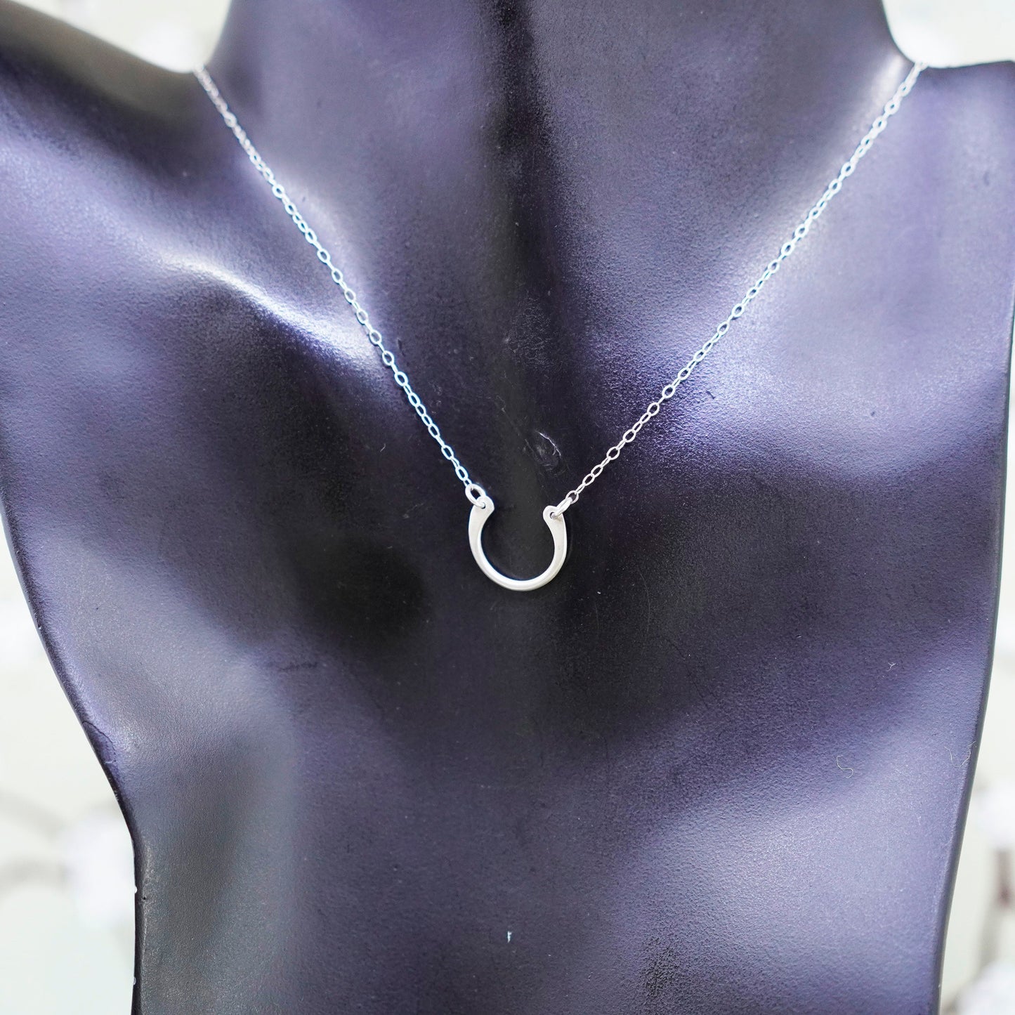 16” Sterling 925 silver handmade necklace, circle chain with horseshoe pendant