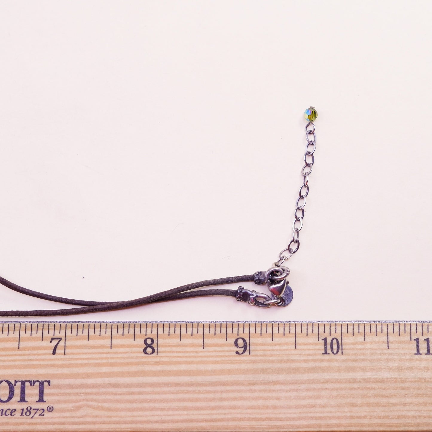 16+2”, Emily Ray brown leather necklace Sterling 925 silver crystal pendant