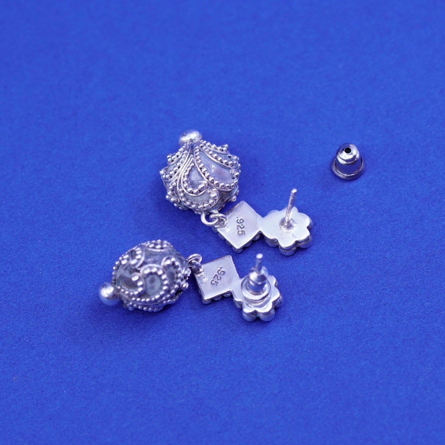 Vintage Sterling silver handmade earrings, bali 925 dangles and beads