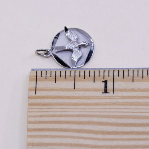 Chapel 925 Sterling Silver Descending Flying Dove Bird Circle Charm Pendant