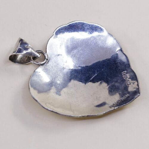 Vintage Two Tone Mexico Sterling 925 Silver Handmade Heart Pendant, Stamped TS-1