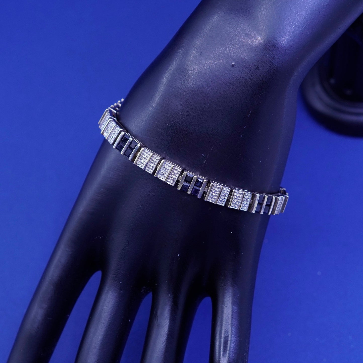 7.25”, vermeil, gold over sterling 925 silver tennis bracelet sapphire diamond