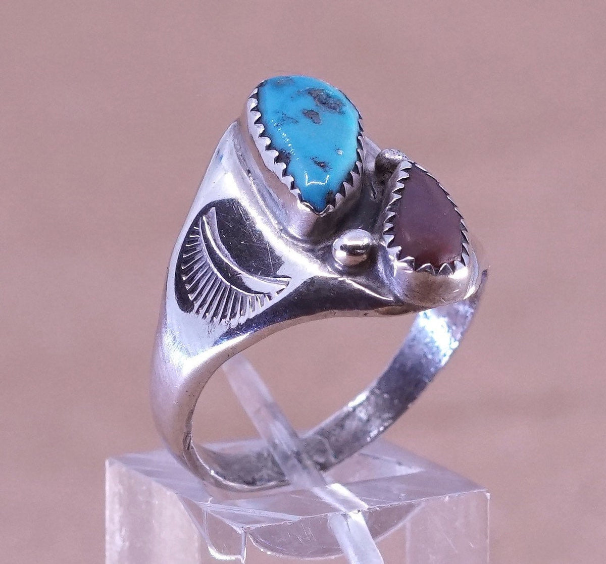 sz 11, Native American Sterling silver handmade ring, 925 w/ turquoise N carol