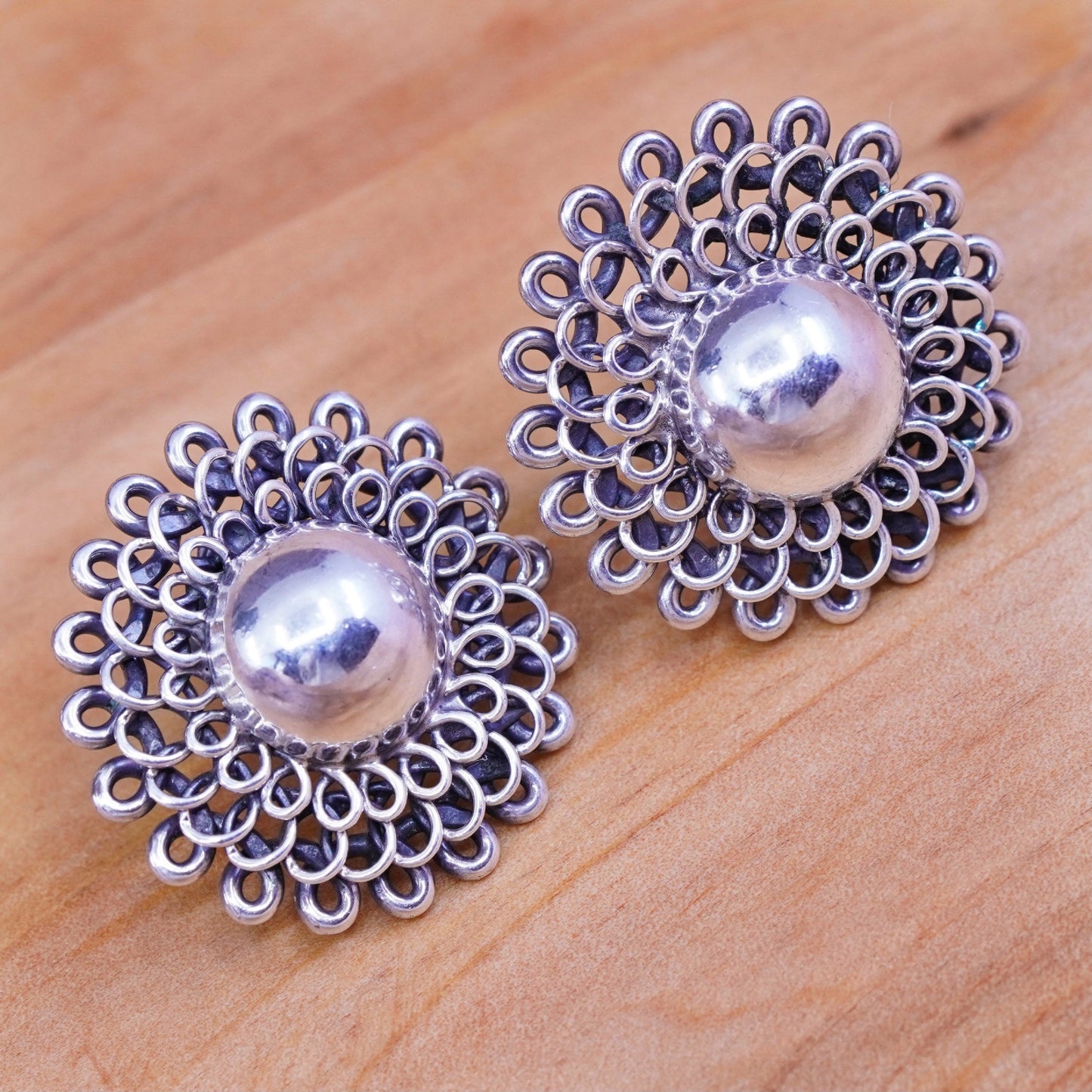 Vintage Sterling silver handmade screw back earrings, 925 flower