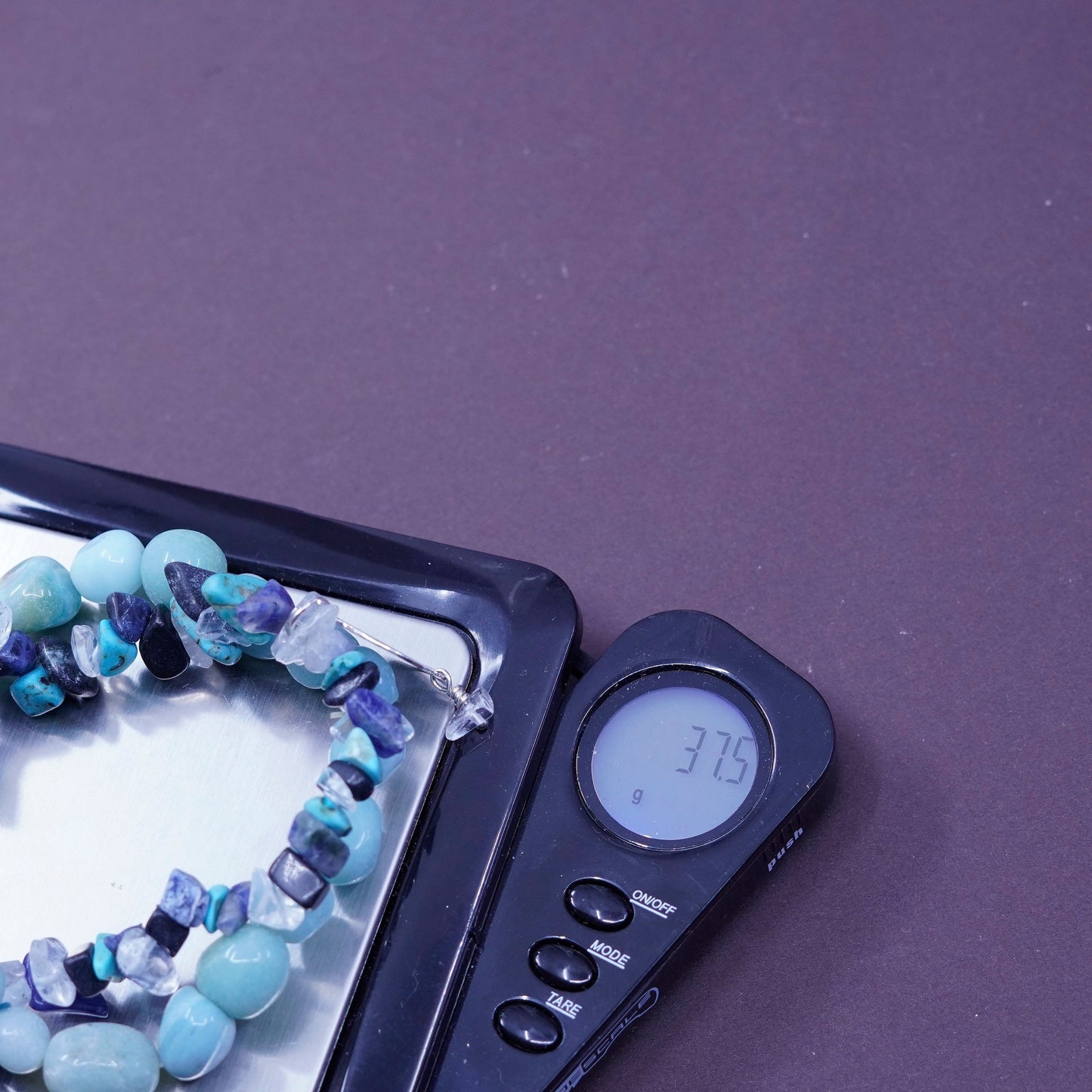 6.5”, jade turquoise beads bracelet with sterling 925 silver CND peace charm.