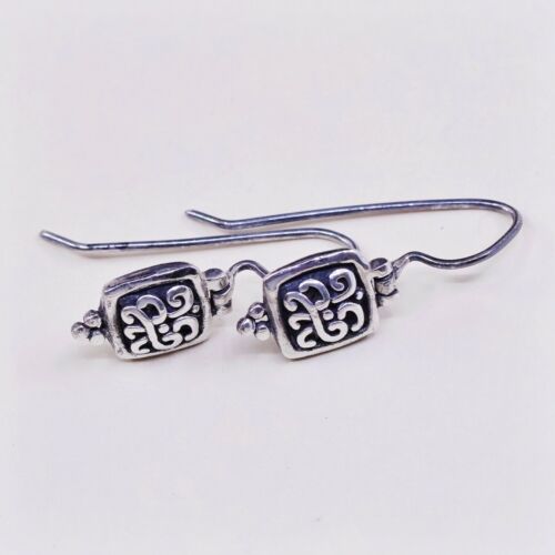 Vtg ATI Sterling 925 Silver Handmade Filigree Square Shaped Earrings