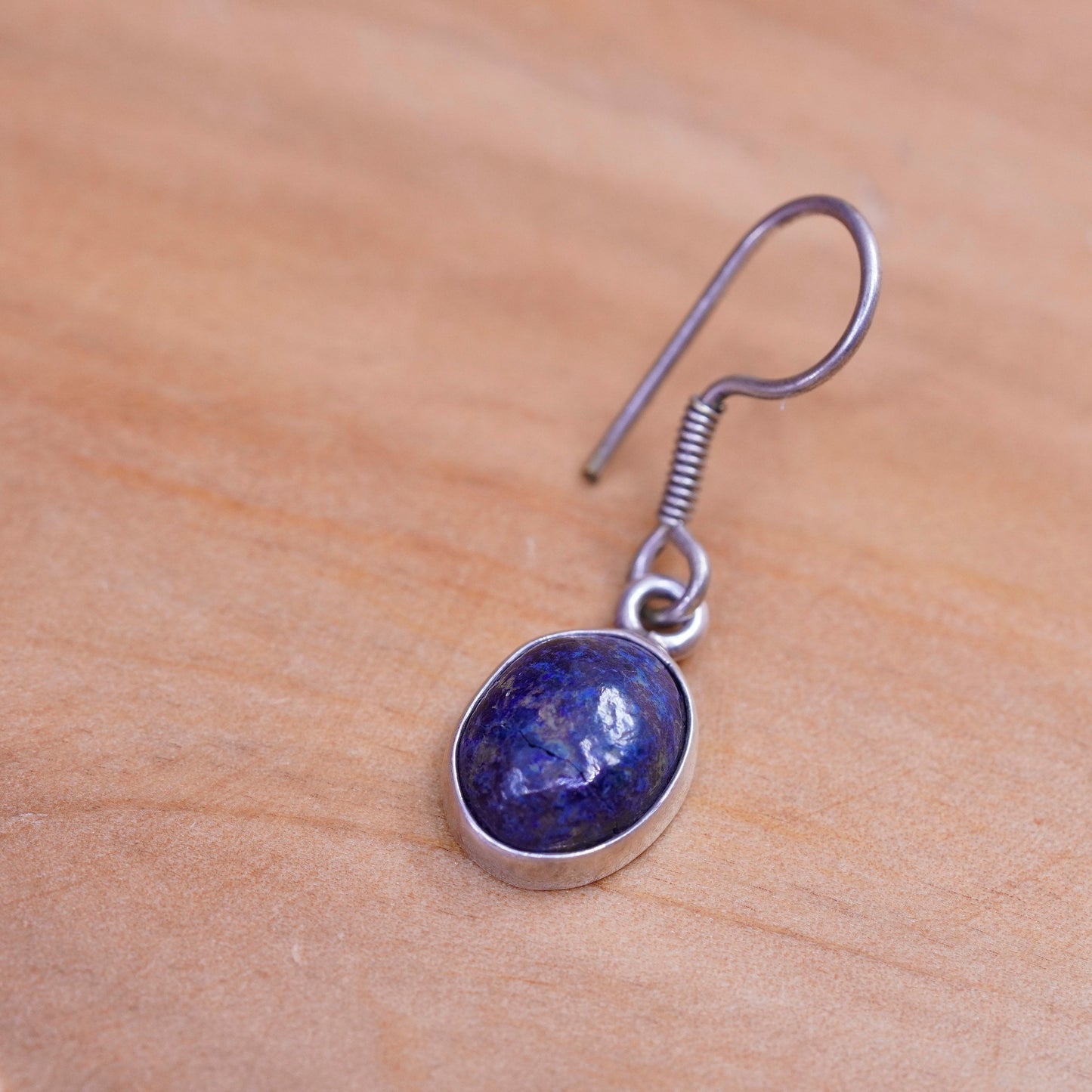 Vintage Sterling 970 silver handmade earrings with oval azurite