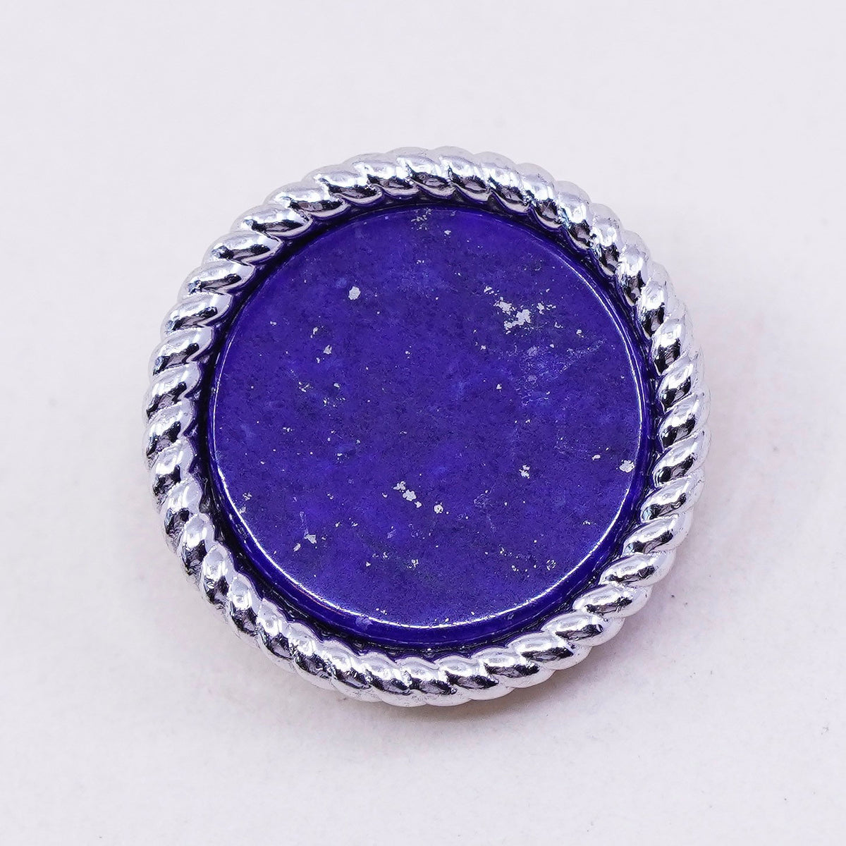 Vintage Sterling 950 silver handmade pendant with round lapis lazuli and cable