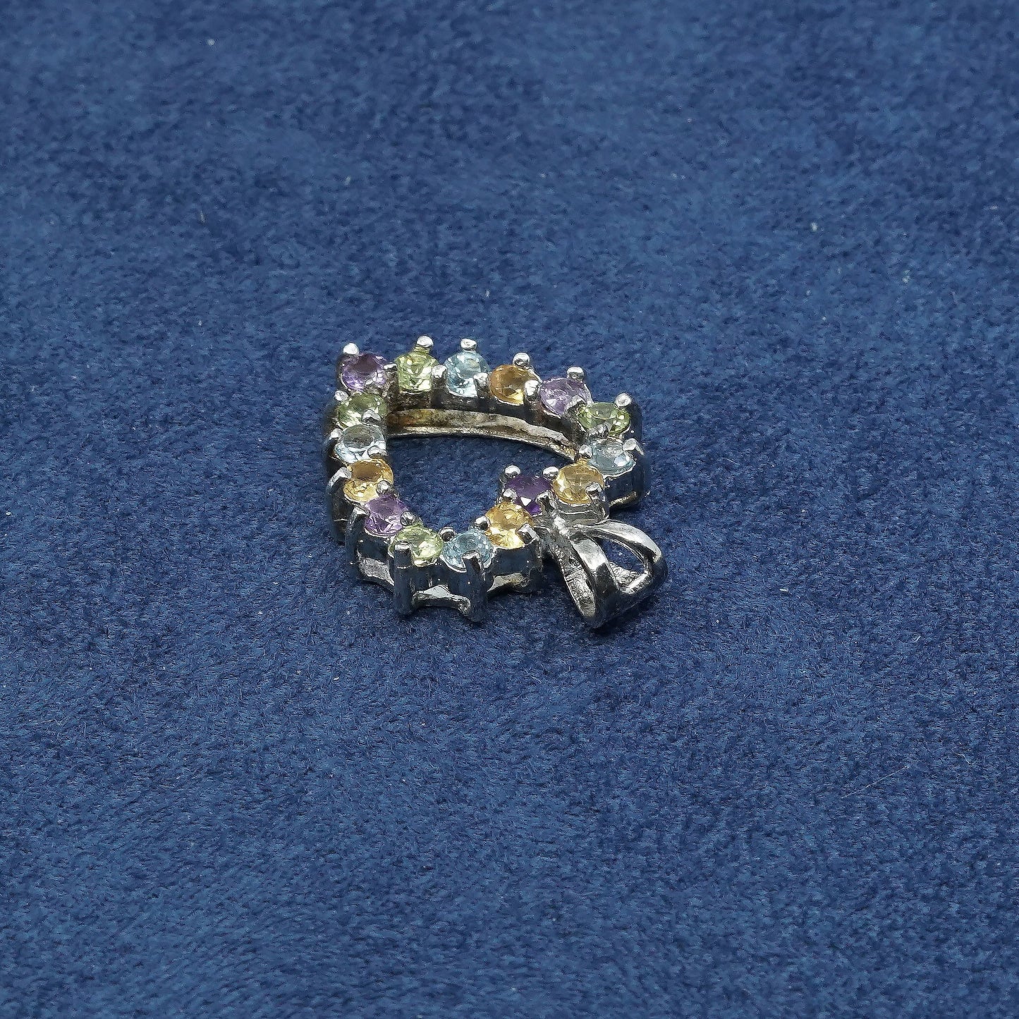 vtg gold over Sterling silver handmade pendant, 925 heart w/ colorful crystal