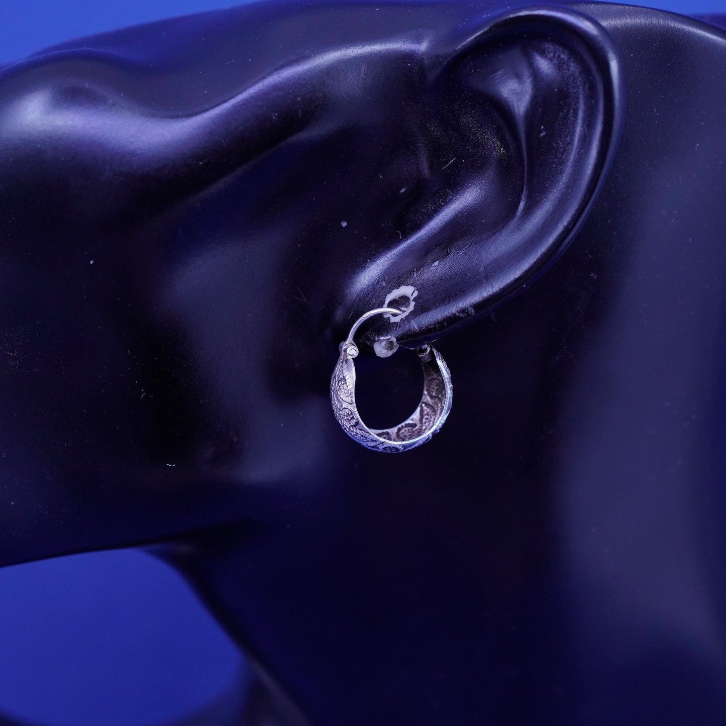 0.5”, vintage Sterling silver handmade earrings, 925 textured hoops, Huggies