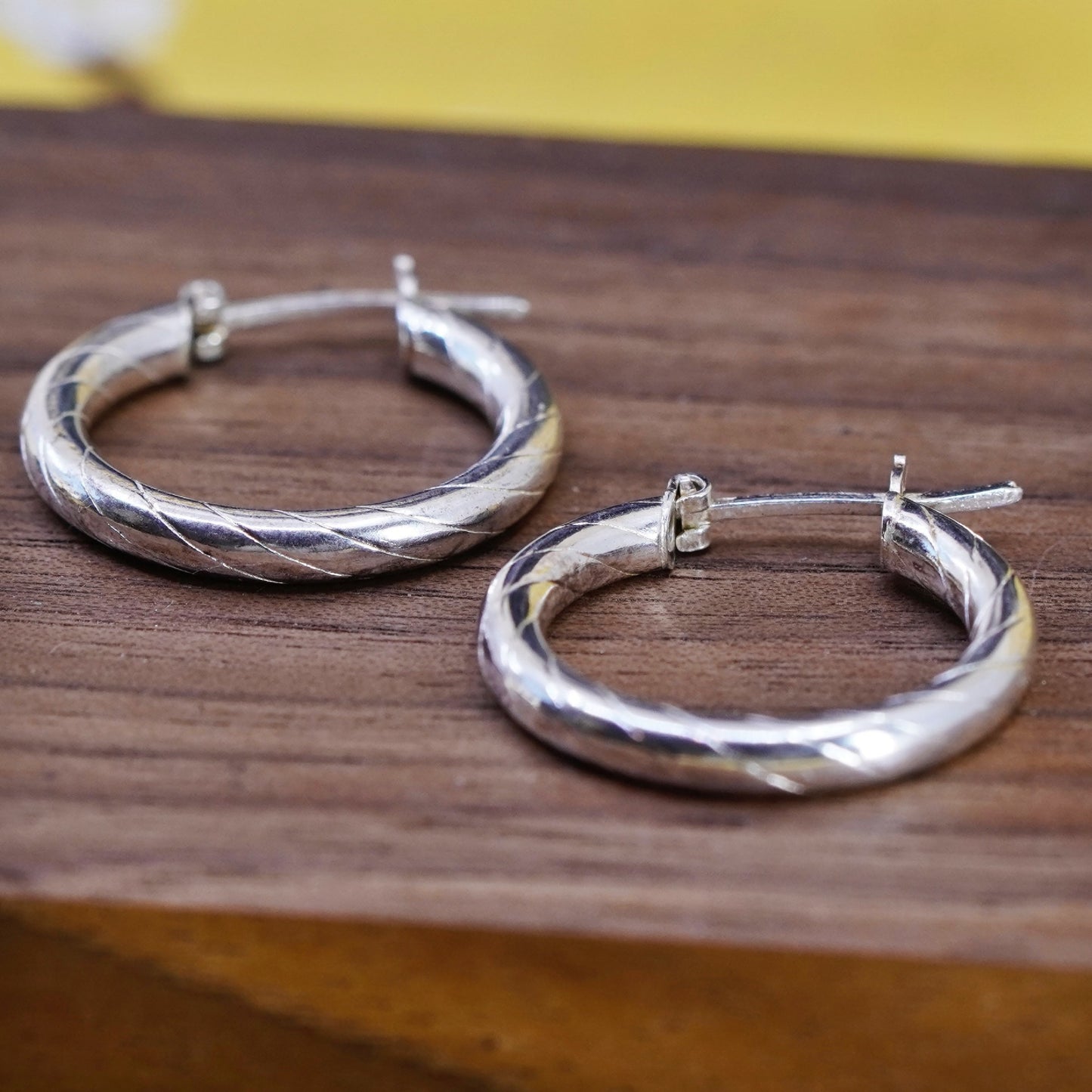 0.75”, Vintage Italy Sterling silver handmade earrings, 925 textured hoops
