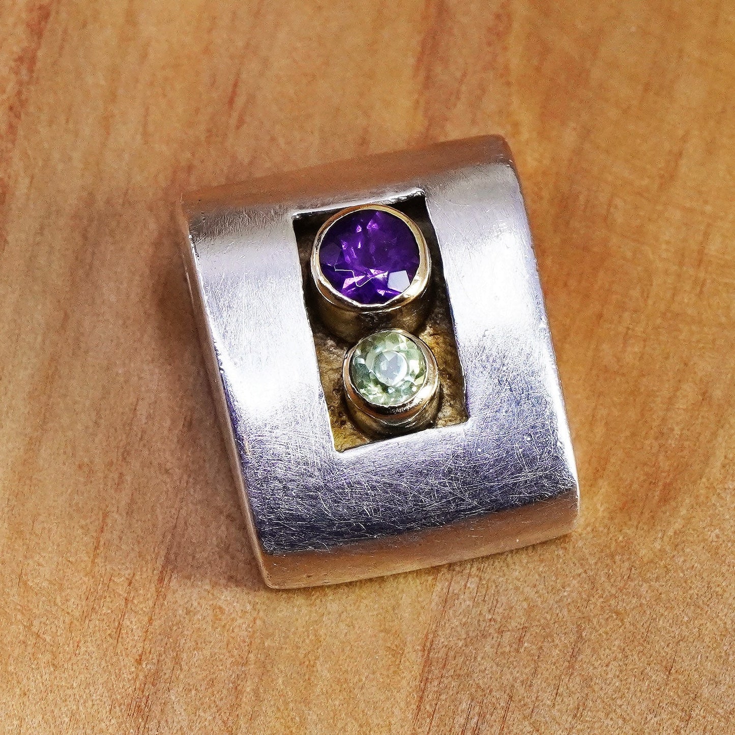 modern vermeil gold over Sterling 925 silver handmade pendant amethyst peridot
