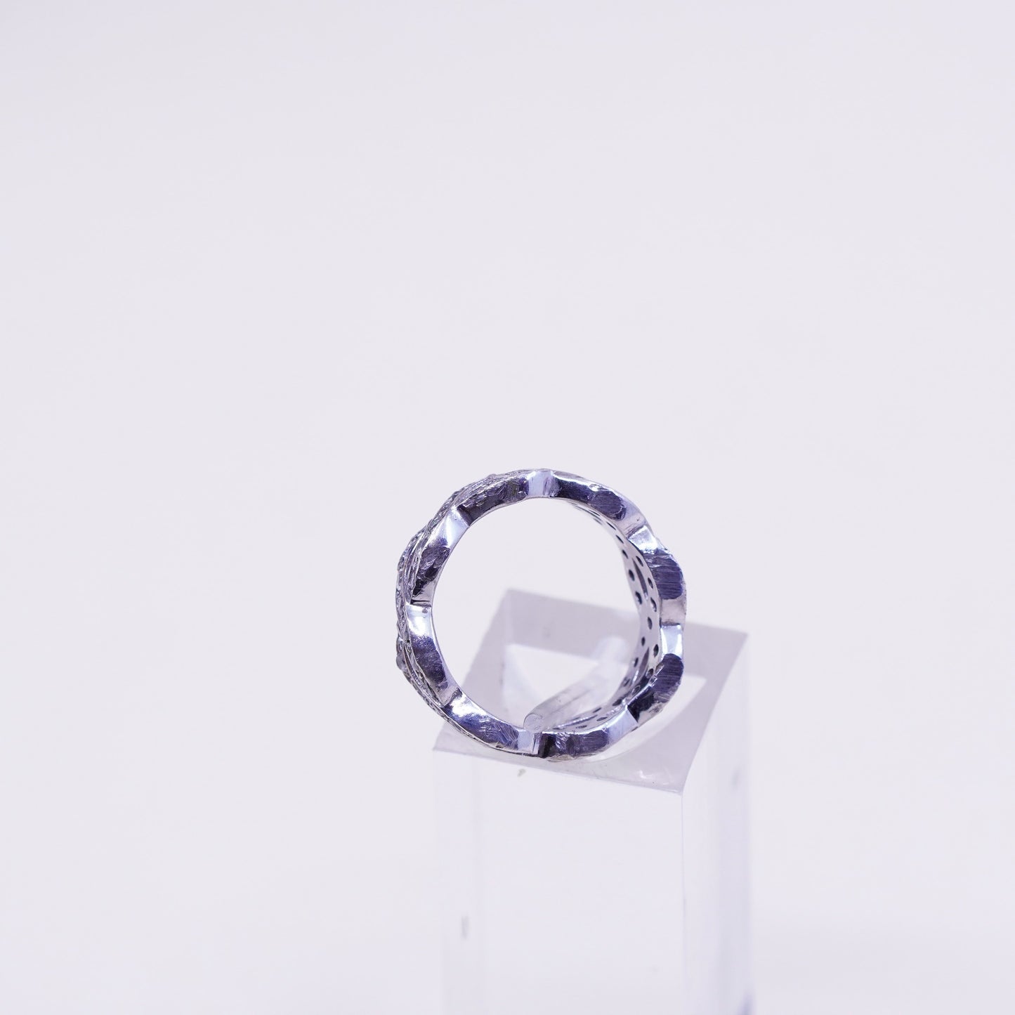 Size 4, Vintage sterling silver handmade ring, engagement ring with cz