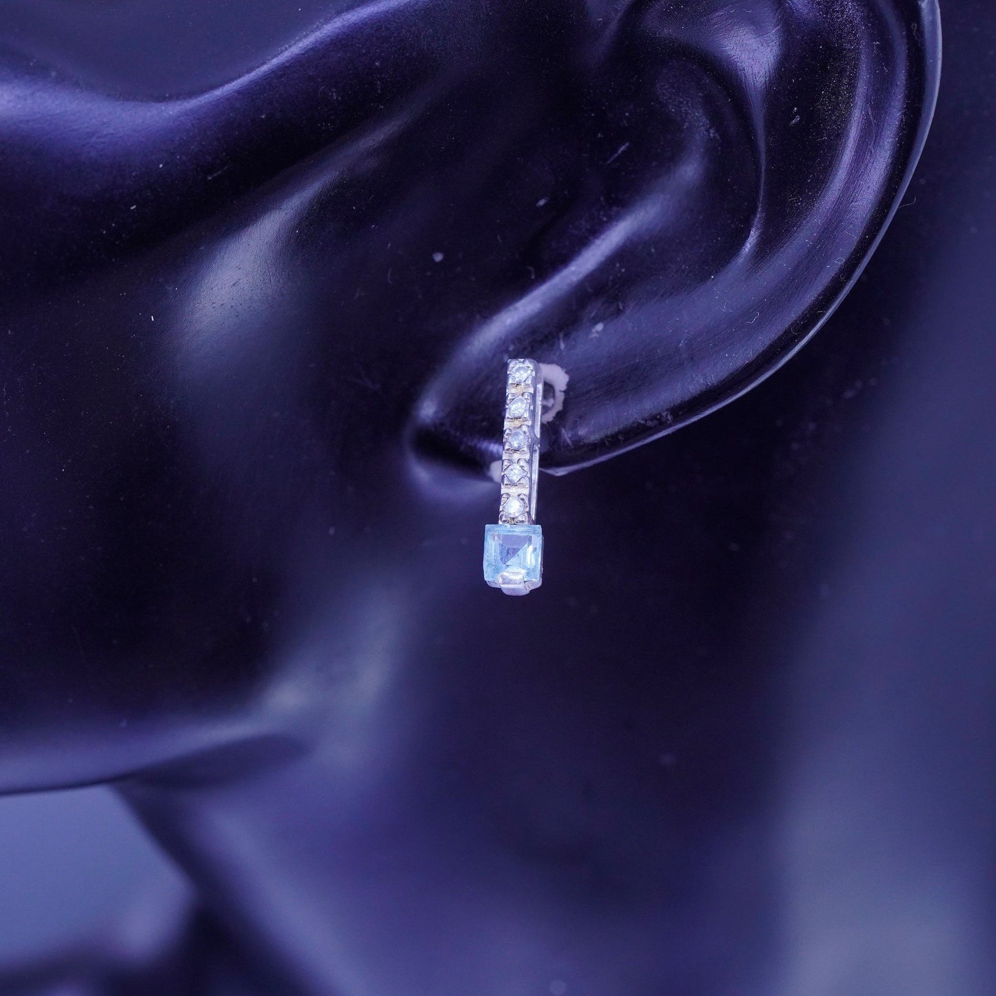 Vintage Sterling 925 silver handmade earrings, studs with topaz Cz
