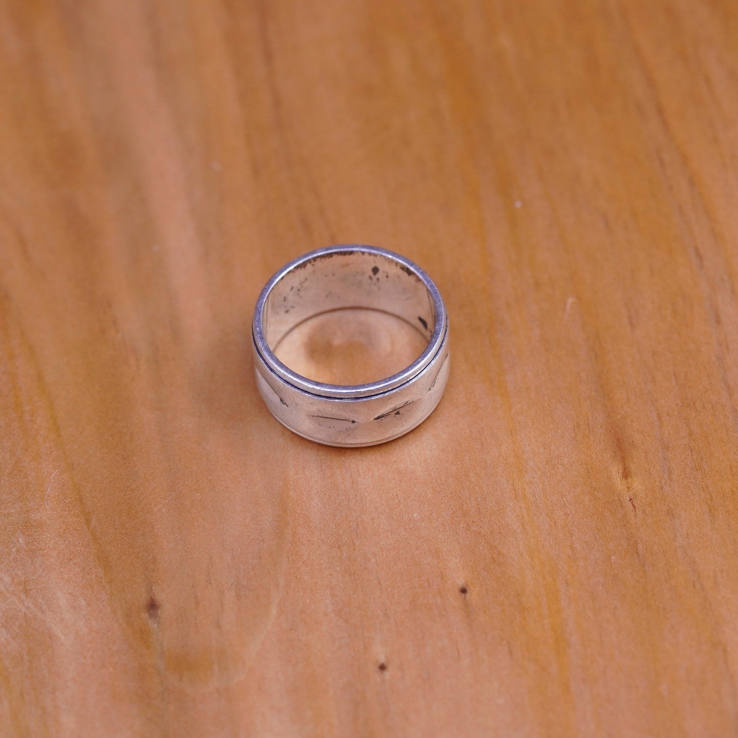 size 4.75, vintage designer Sterling silver handmade ring, 925 wide band