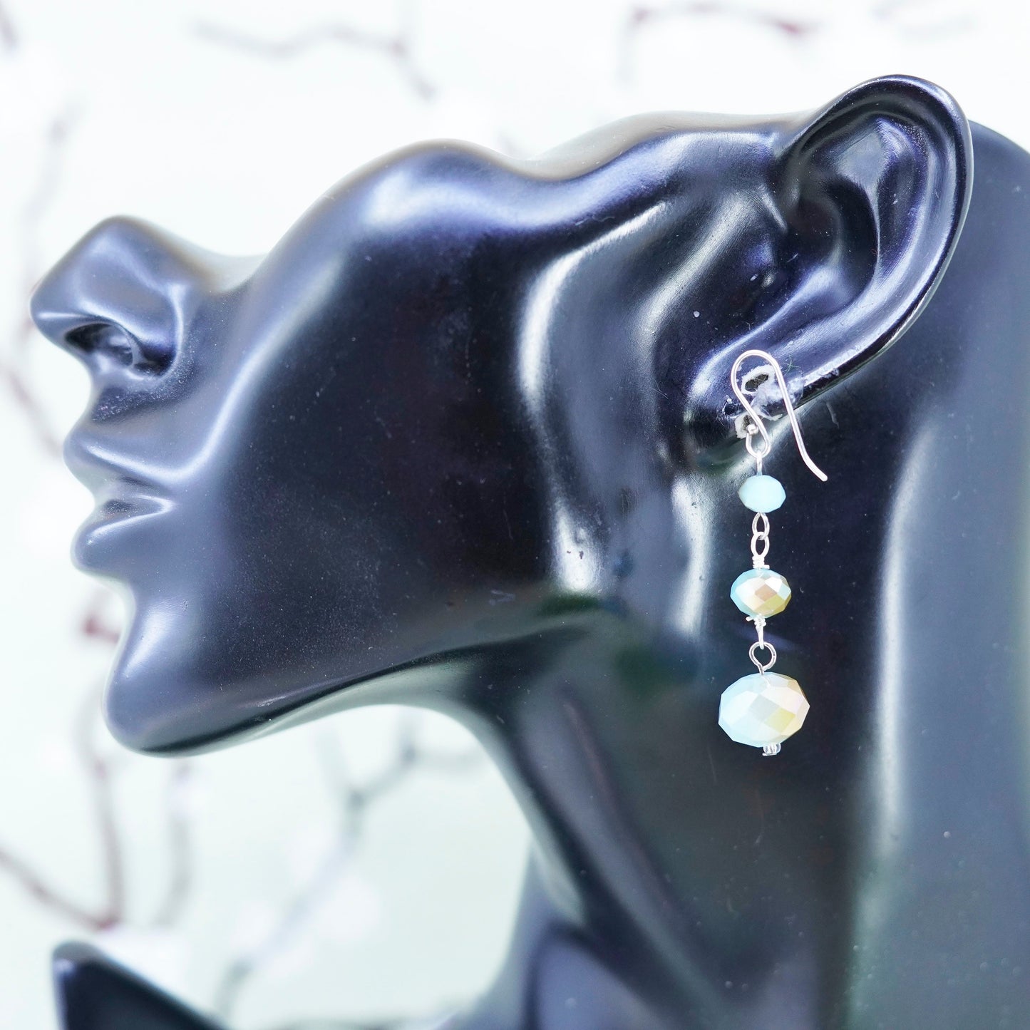 Vintage Sterling silver 925 handmade earrings with green crystal beads