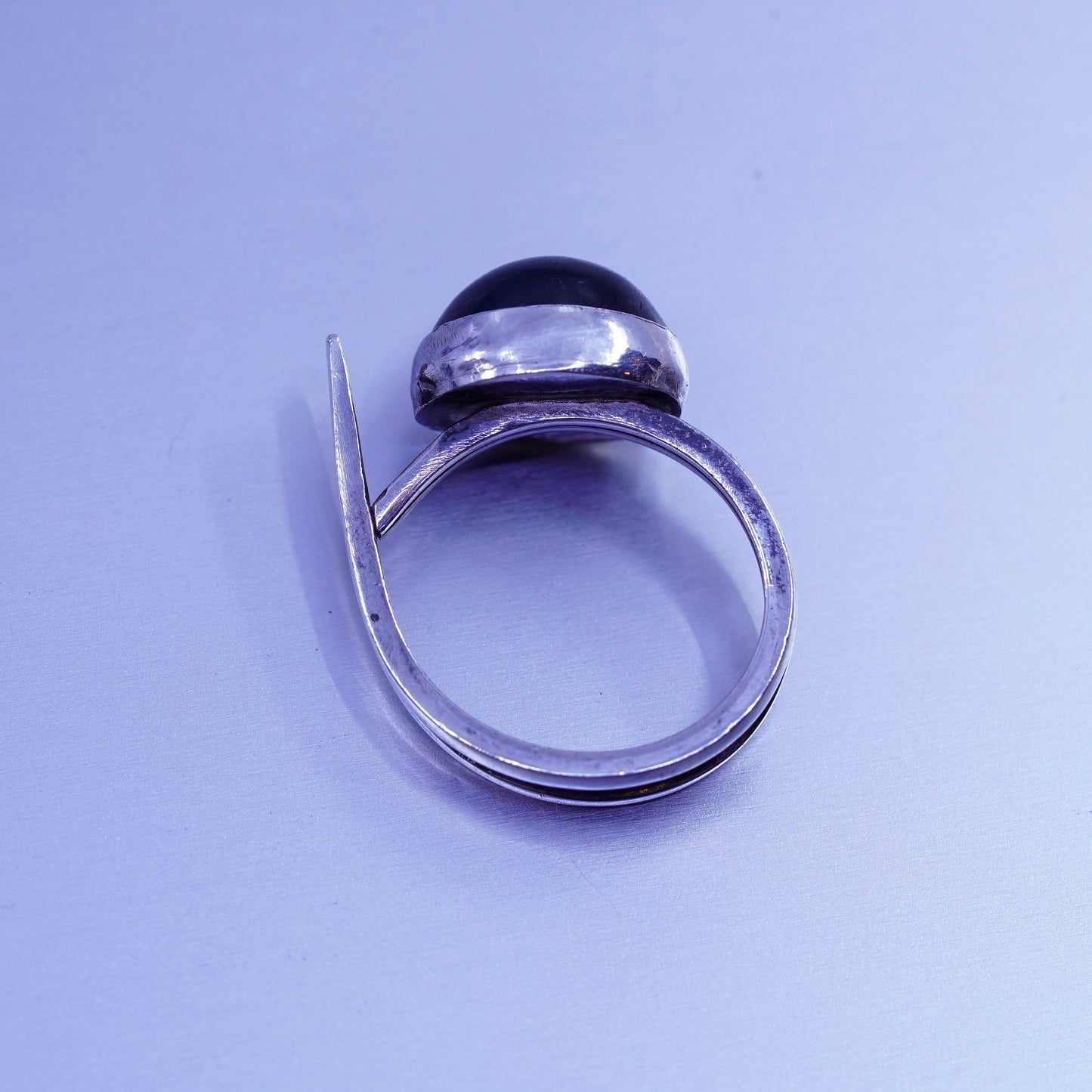 Size 5.25, vintage modern Sterling 925 silver handmade ring with obsidian
