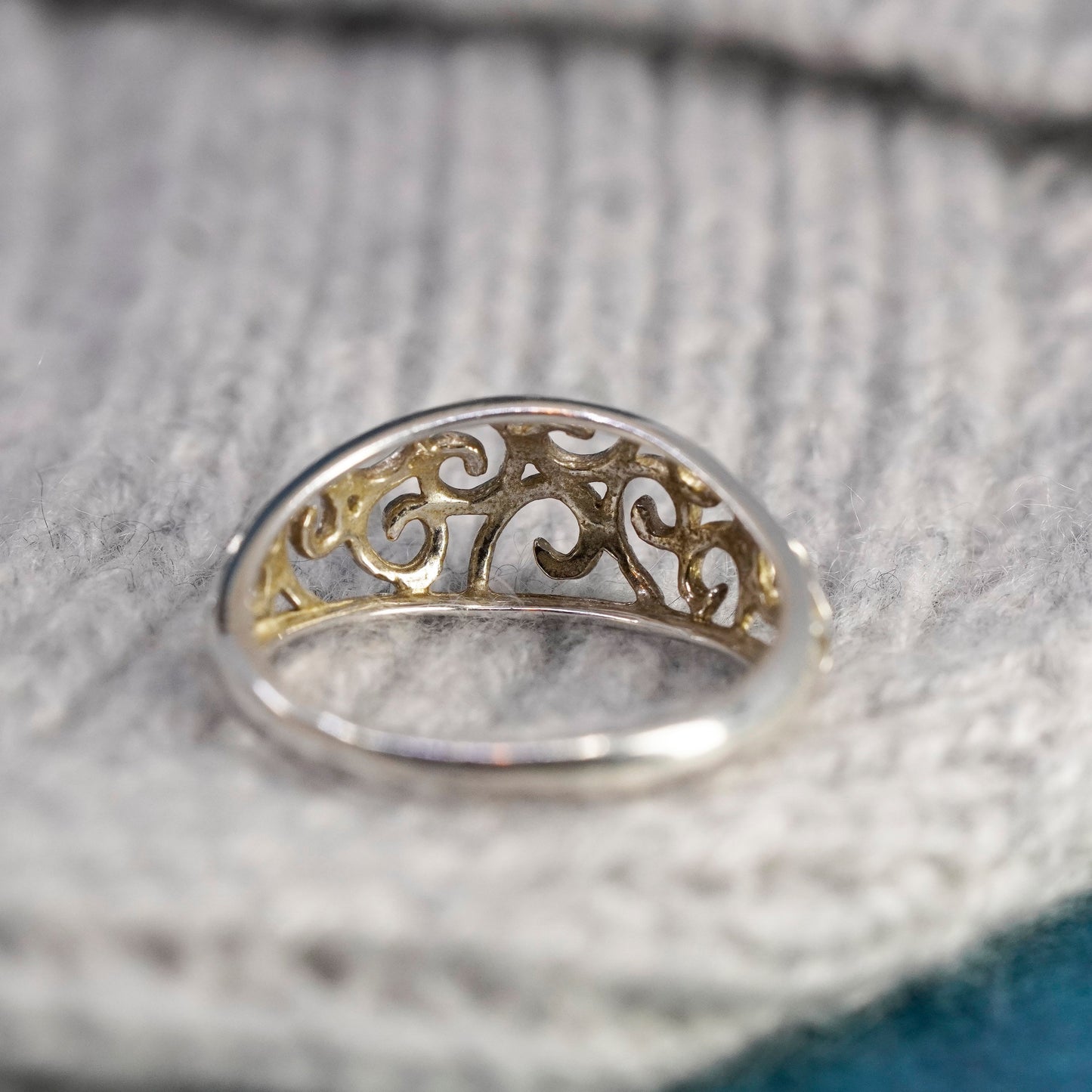 Size 11.5, vintage Sterling silver handmade ring, 925 Filigree swirl band
