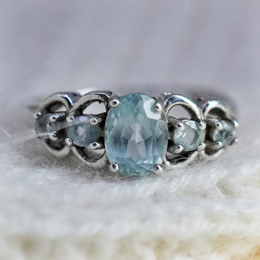 Size 7.5, vintage sterling 925 silver handmade ring with blue topaz