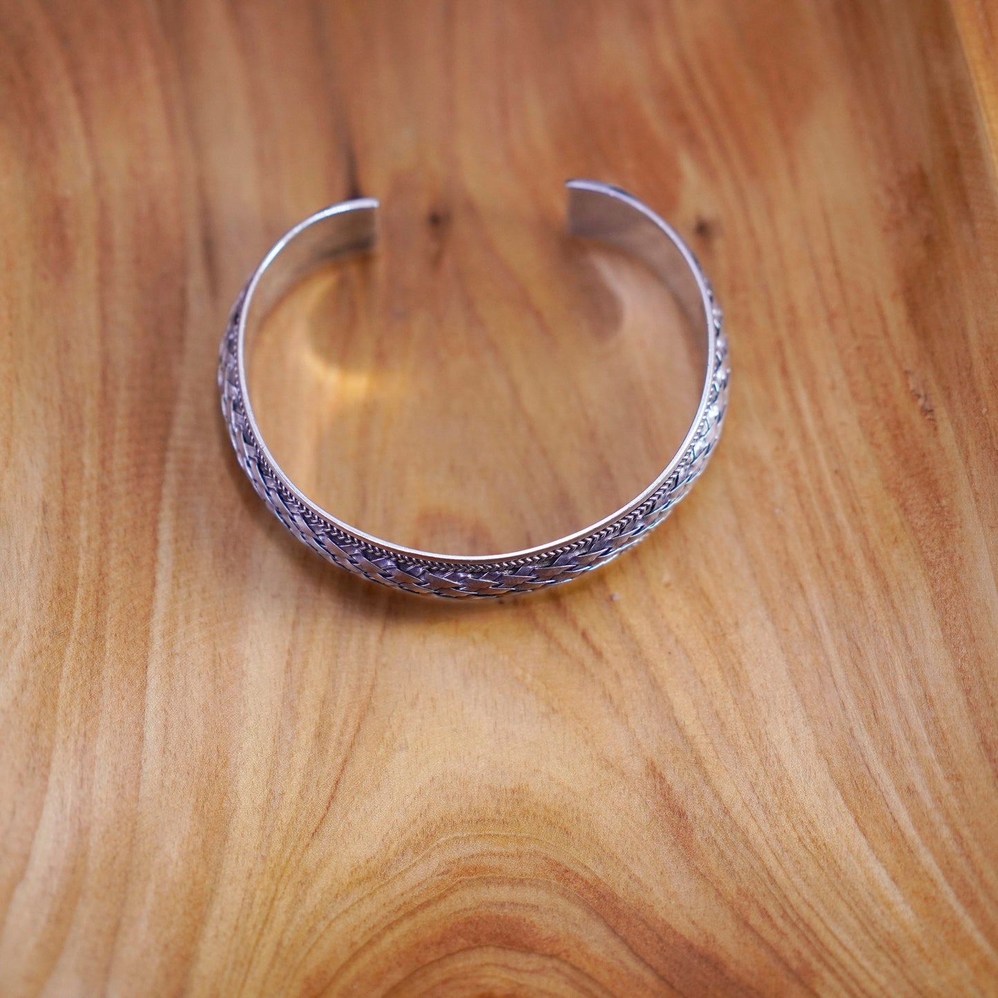 6.75”, Vintage Sterling silver handmade bracelet, 925 braided woven cable cuff