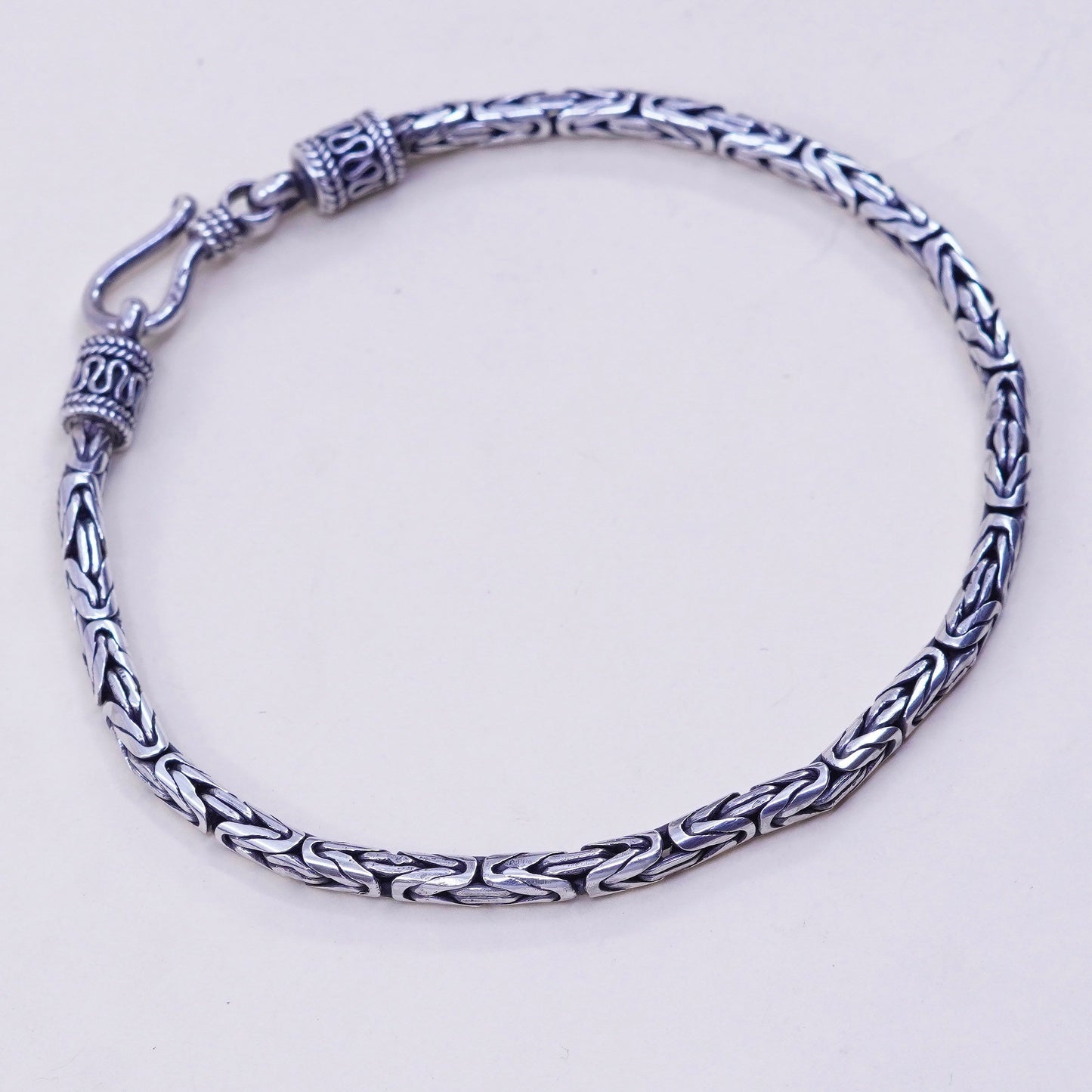 7.75”, bold Sterling silver handmade bracelet, 925 Byzantine, birdcage chain