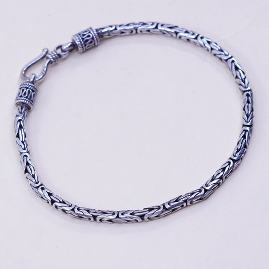 7.75”, bold Sterling silver handmade bracelet, 925 Byzantine, birdcage chain