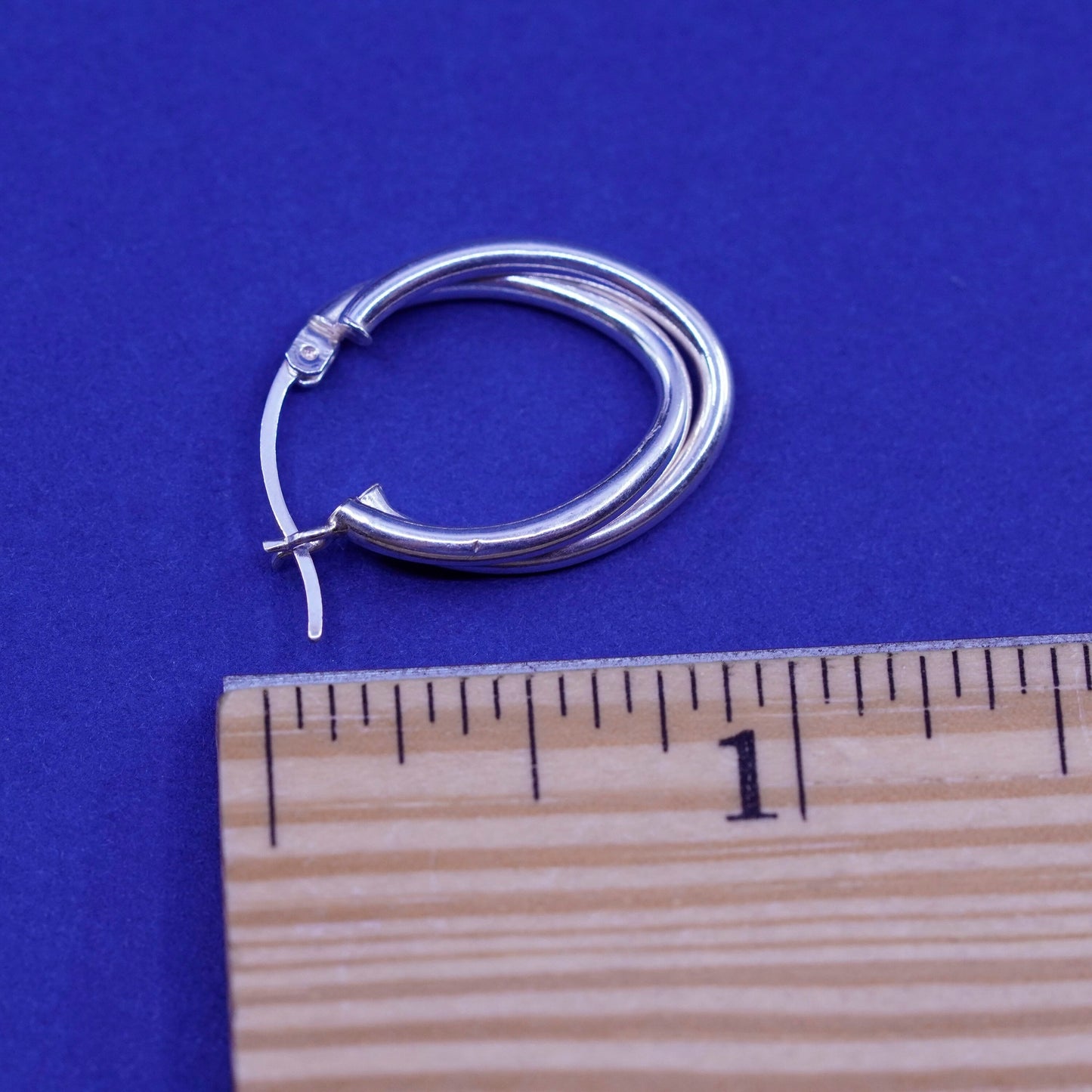 1”, vintage Sterling silver handmade earrings, 925 entwined hoops, huggie