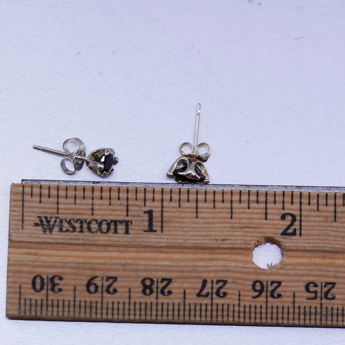 Vintage NV Sterling 925 silver handmade earrings, studs with sapphire