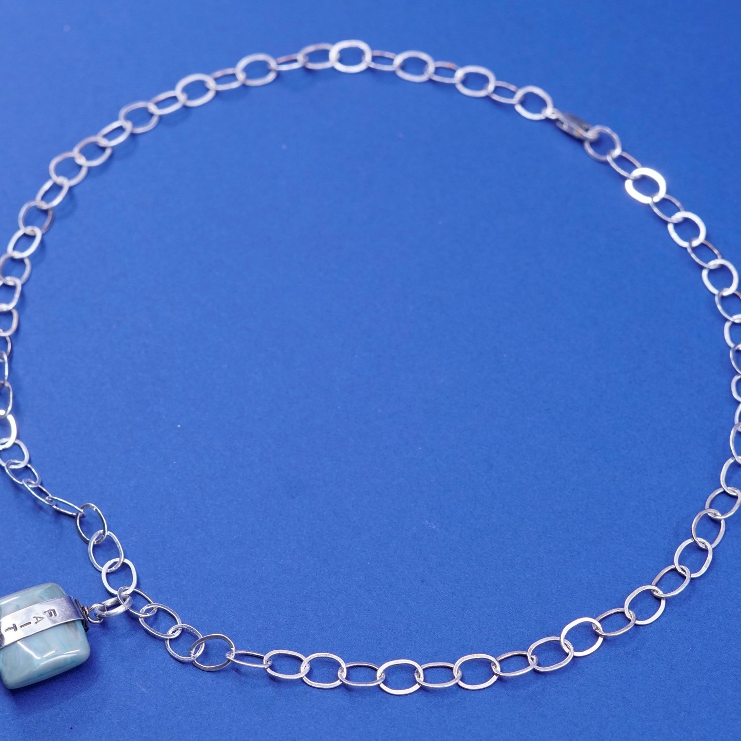 18”, Sterling silver handmade necklace, 925 circle chain w/ jade “faith”