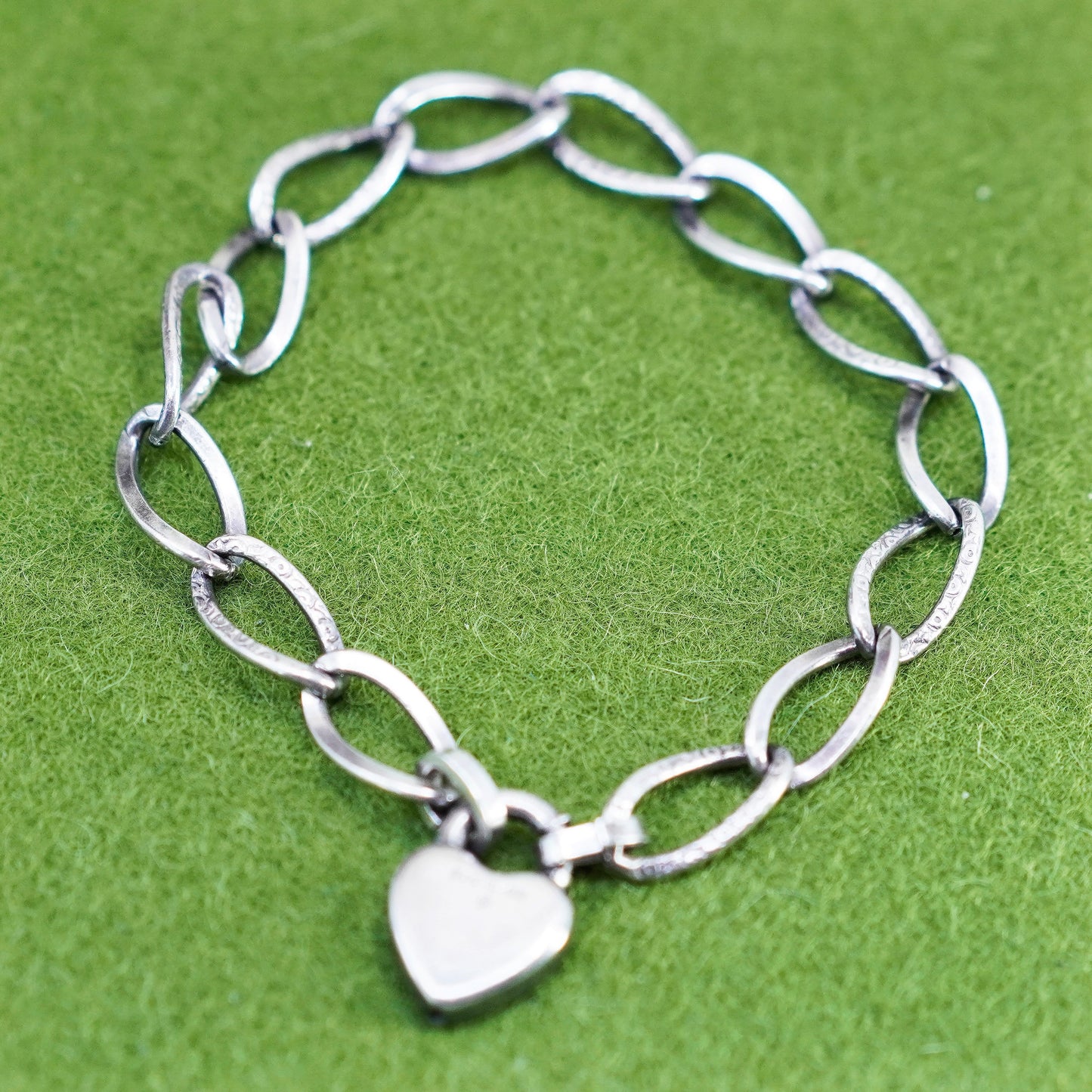 6.75”, B. A. Ballou & Co. 925 sterling silver handmade bracelet heart locket