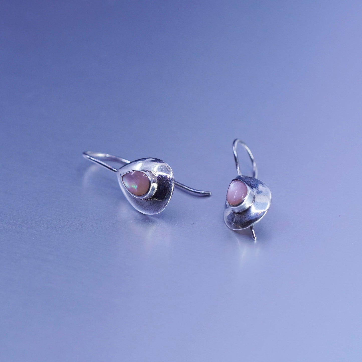 Vintage Sterling 925 silver handmade earrings with teardrop mother of pearl