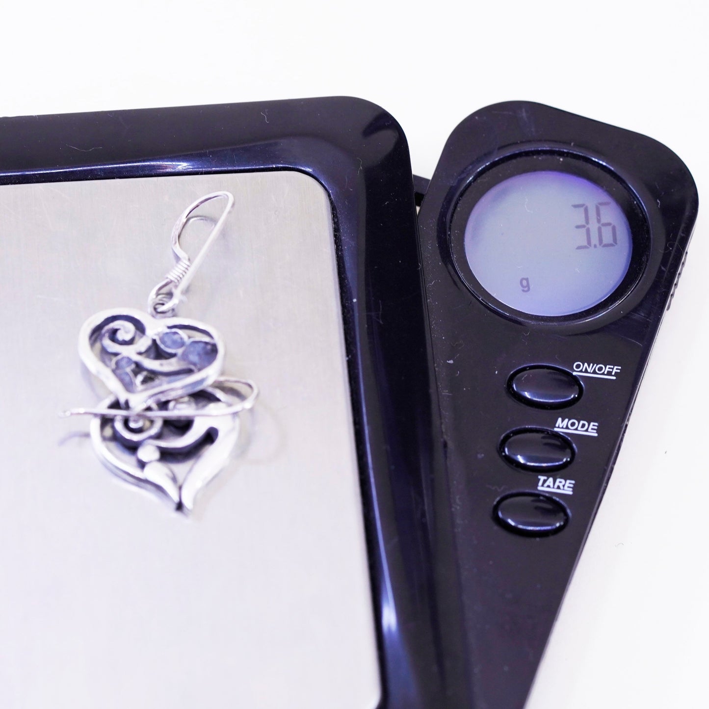 Vintage sterling 925 silver handmade motherhood heart earrings with mother baby