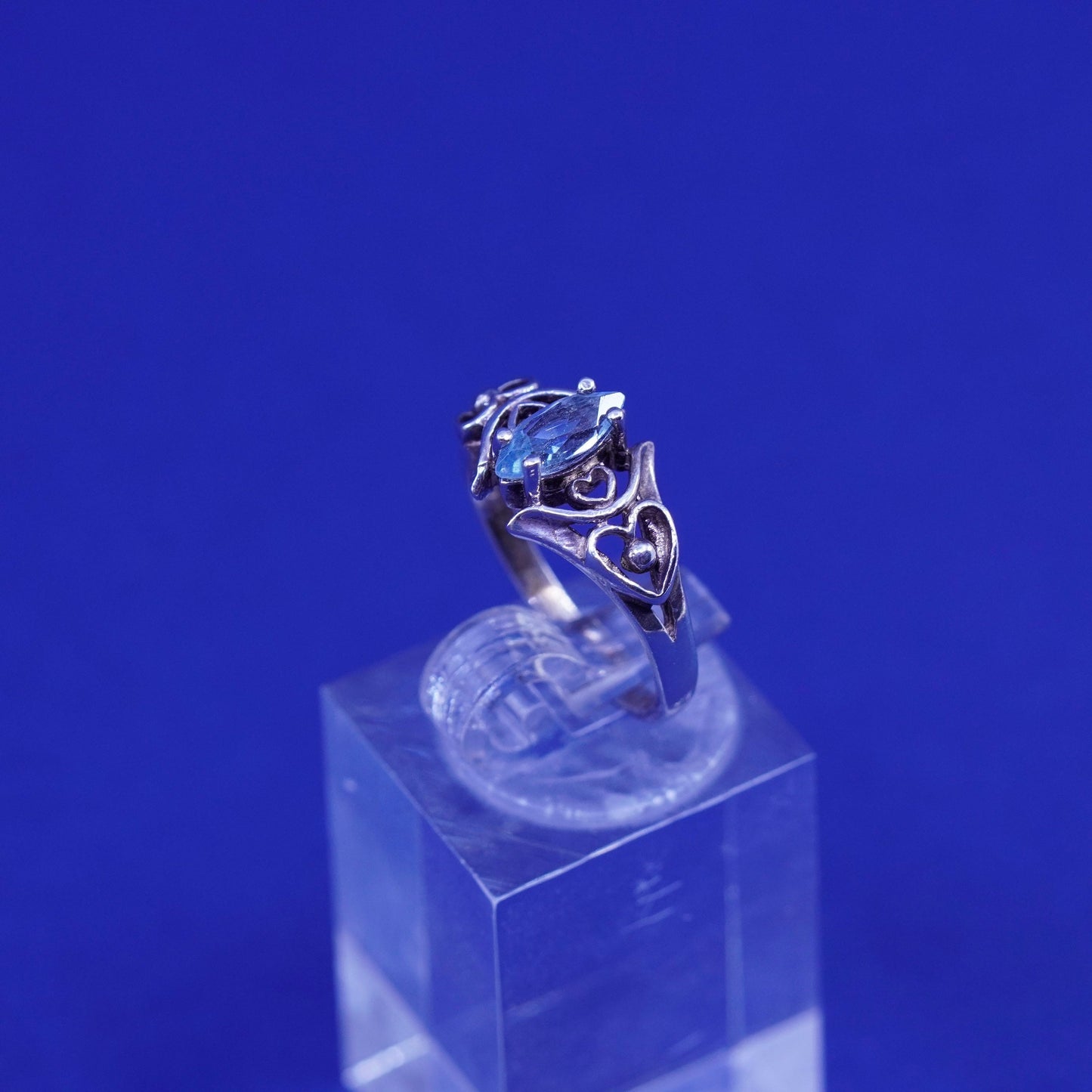 Size 4.75, vintage sterling 925 silver handmade ring with blue topaz
