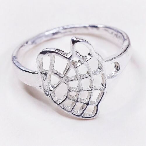 Sz 8.5, Vtg Sterling Silver Handmade Ring, 925 Silver Band W/ Filigree Wing