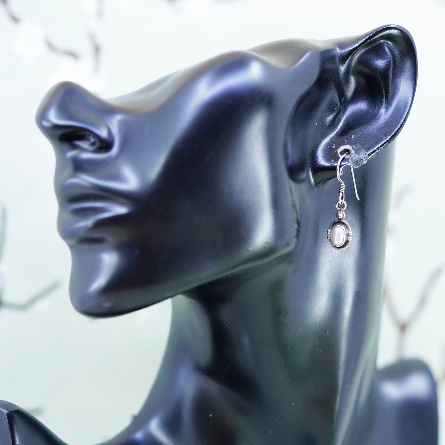 Vintage Sterling 925 silver handmade earrings with freshwater pearl beads