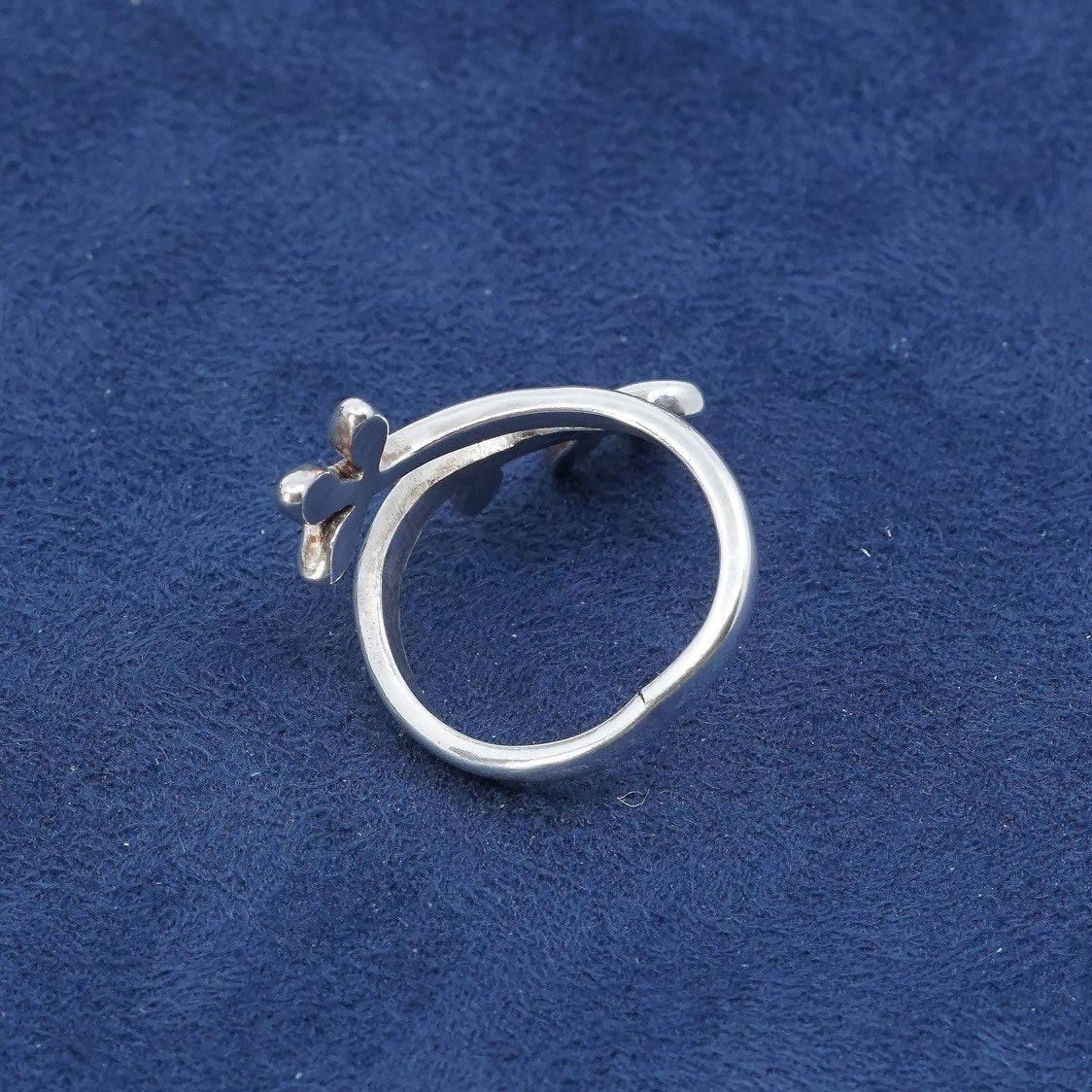 sz 6.5, vtg Sterling silver handmade ring, 925 band w/ leaves