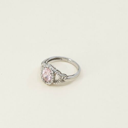 Sz 6.5, Sterling Silver Ring, 925 Silver Engagement Ring W/ pink Crystal N Cable