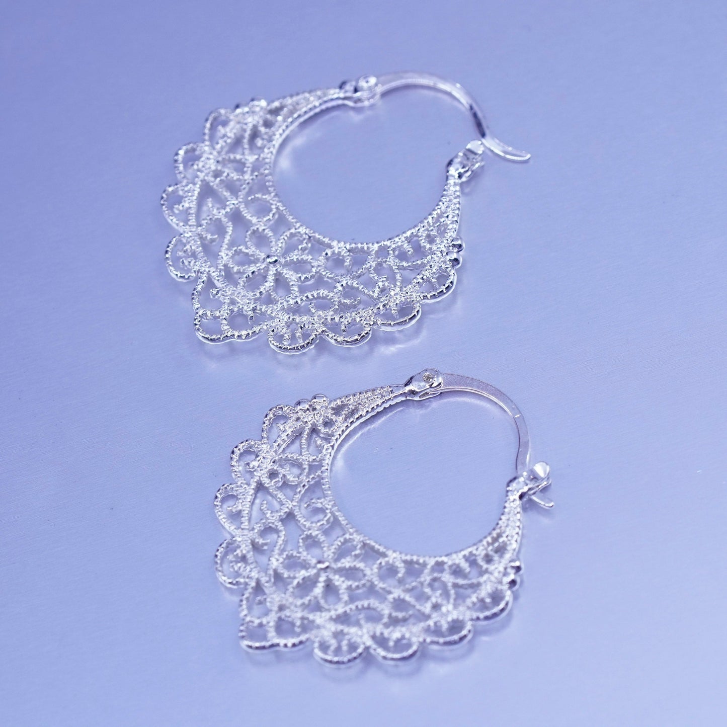 Vintage Sterling 925 silver filigree hoops earrings