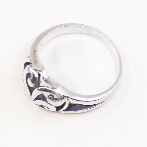 Size 6, Vtg Sterling Silver Handmade Ring, 925 Silver Band W/ Filigree Heart