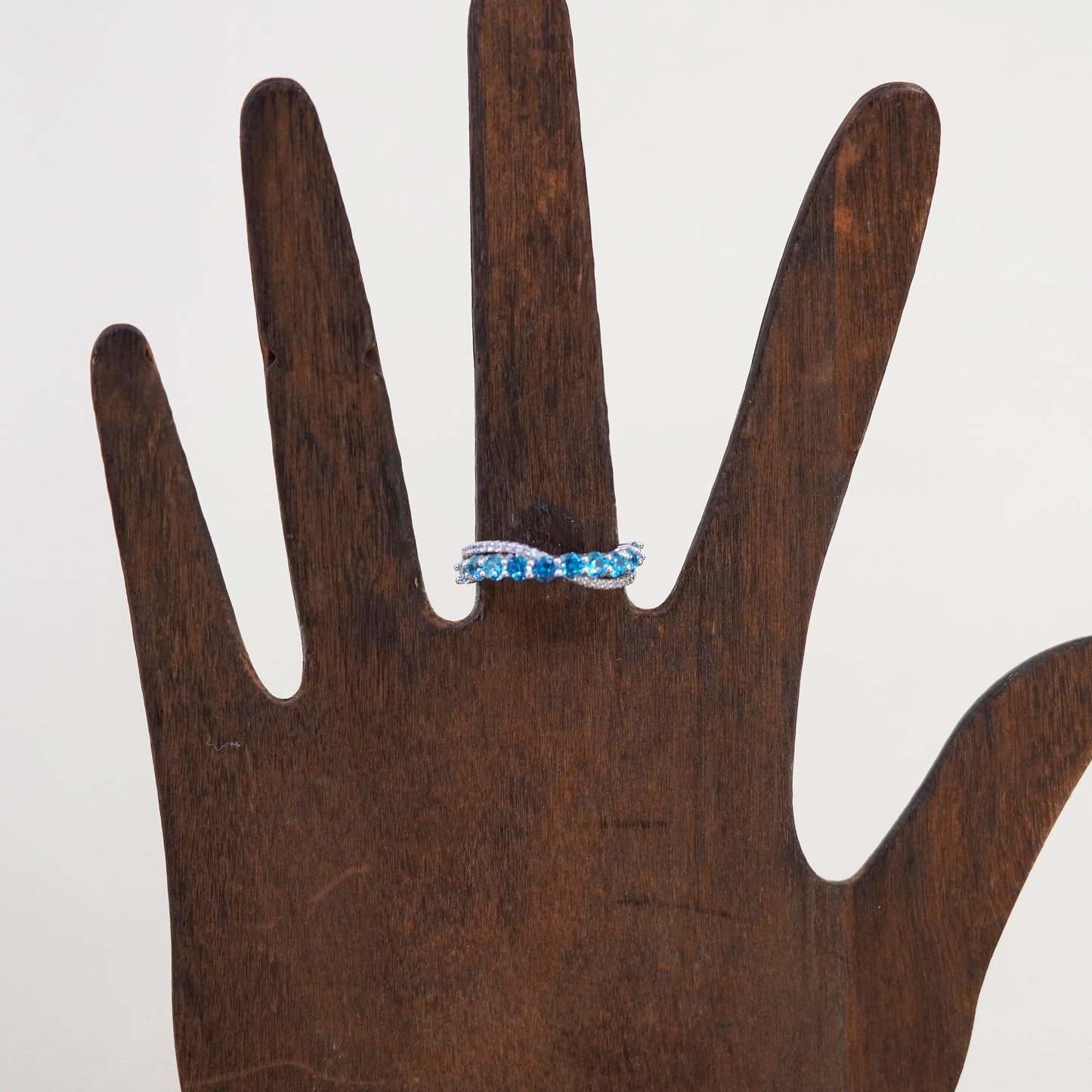 Size 7, vintage Sterling silver handmade ring, 925 band with blue crystal