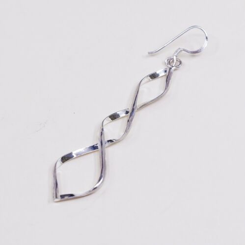 Vtg 925 Sterling Silver Handmade Twisted Dangle Earrings, Stamped 925